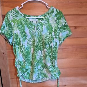 Caribbean Joe Green Pineapple Print Short Sleeve Top